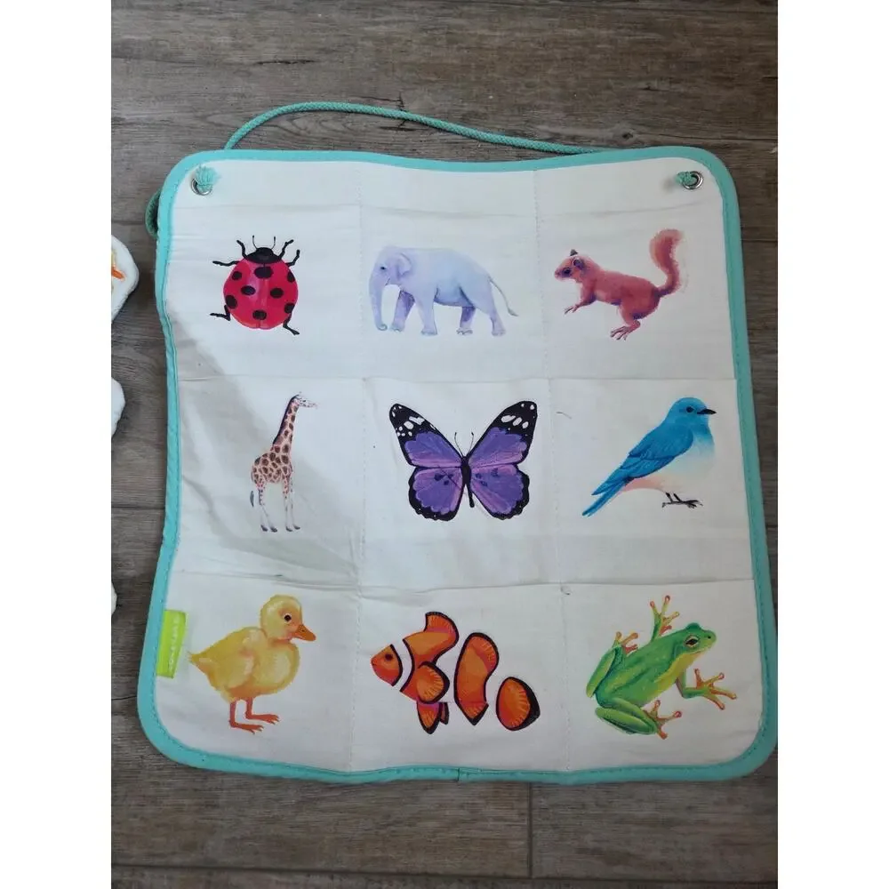 Lovevery Quilted Critter Pockets Montessori Wall Hanging Sensory Toy Set